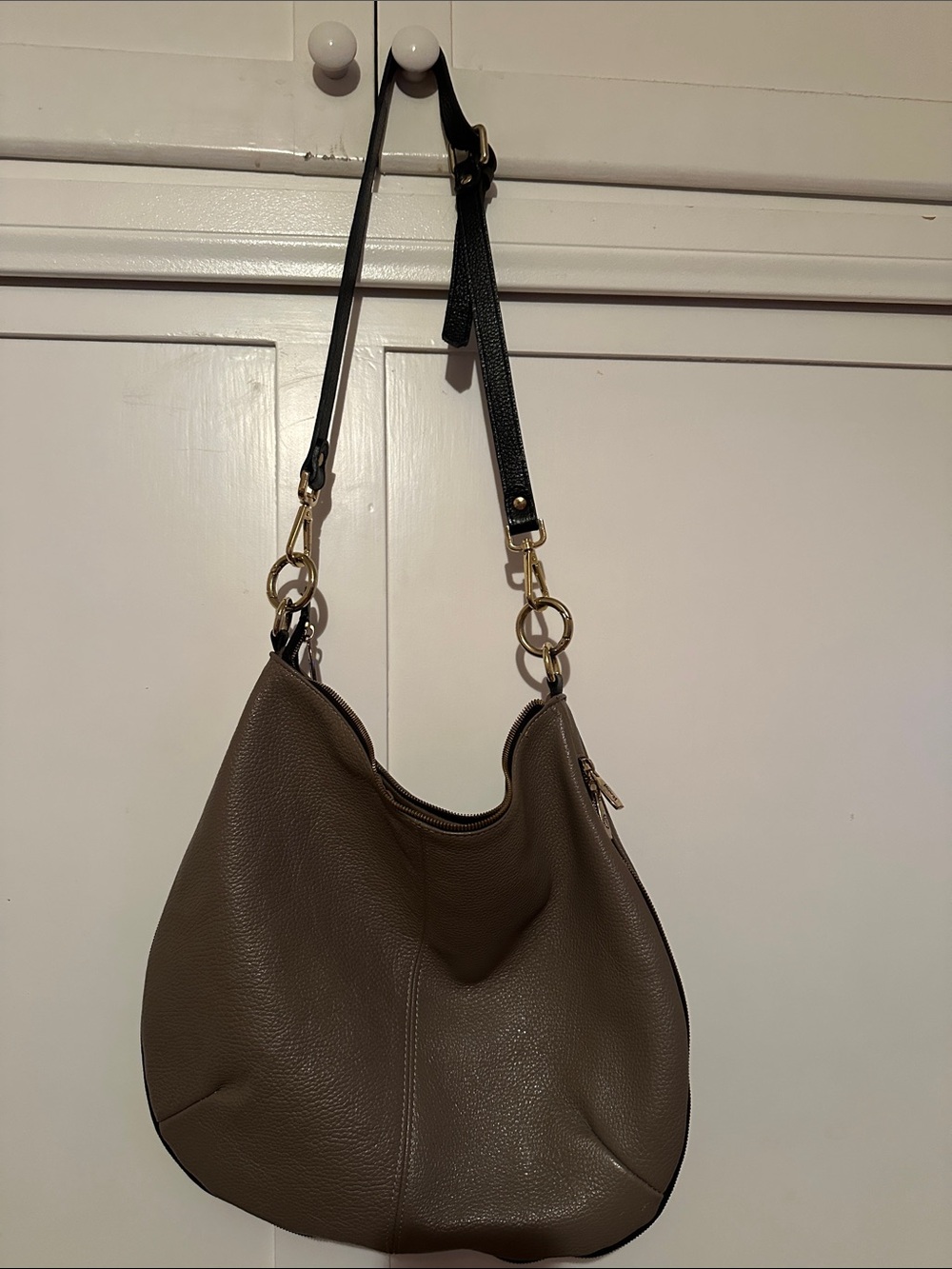 Valentina Taupe Hobo with Black Adjustable Strap